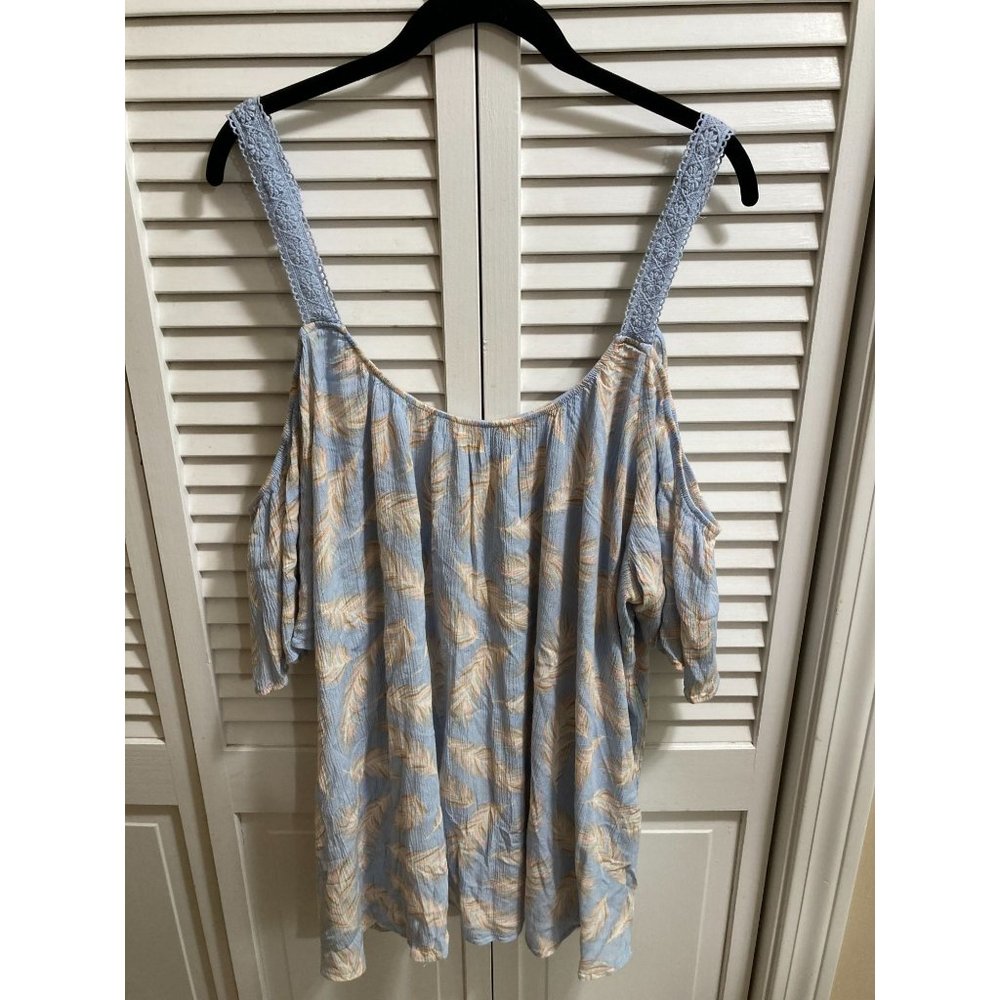 Torrid Plus Size Feather Pattern Blue & Tan Gauze… - image 1